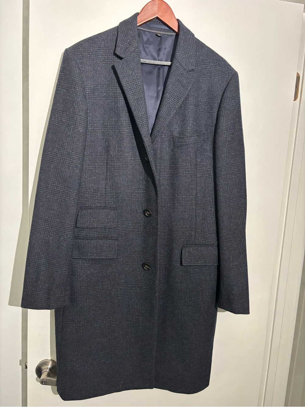 J. Crew Men's Navy Plaid Overcoat